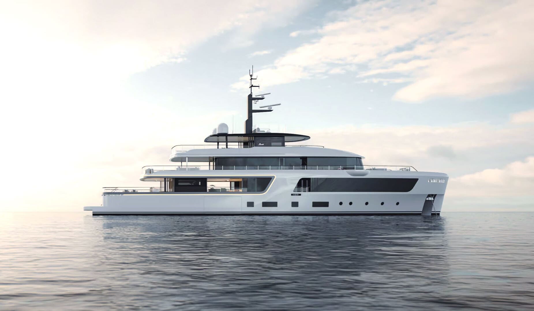 Benetti Motopanfilo 45M at anchor, profile view