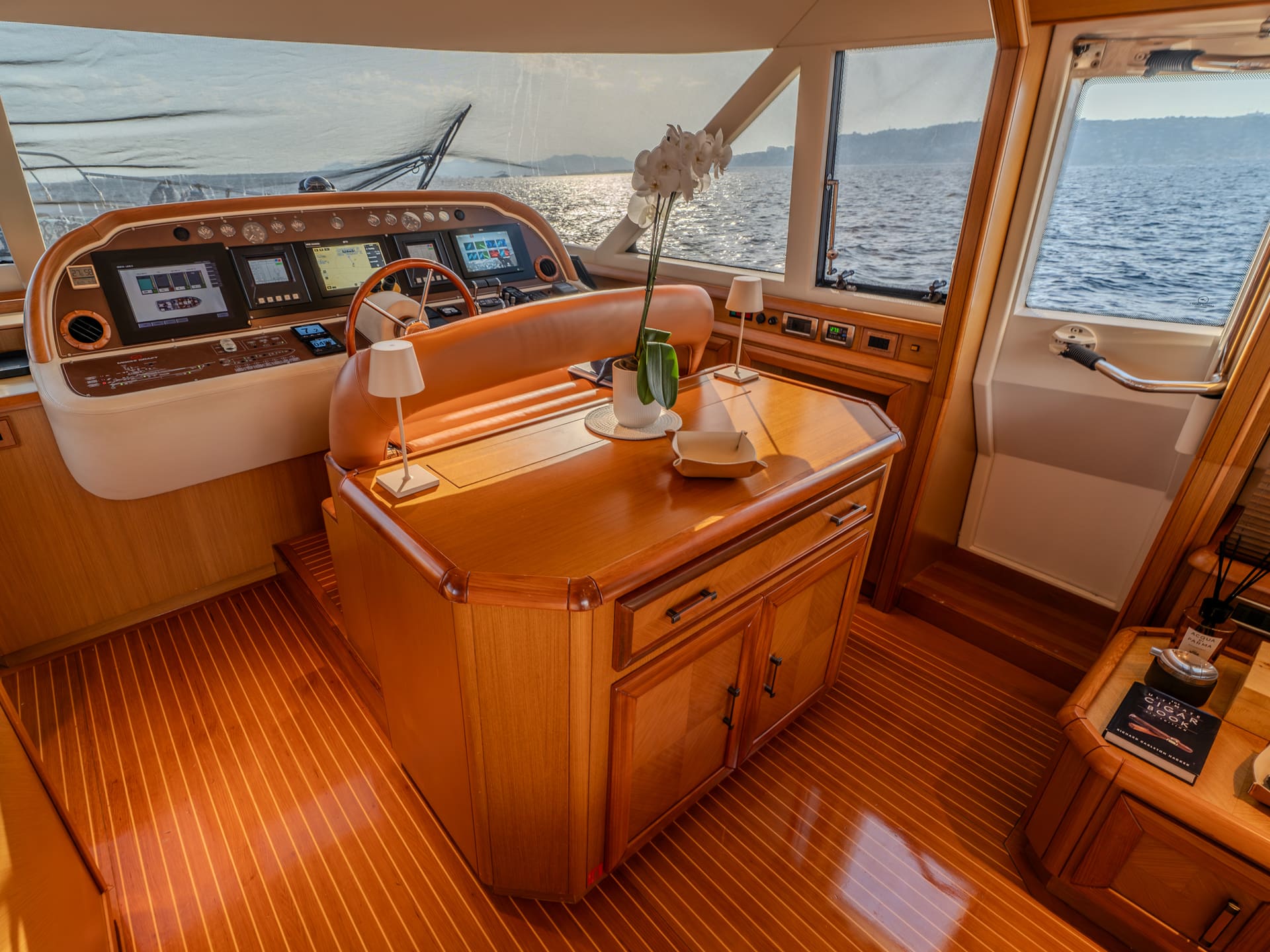 Mochi Craft Dolphin 74 Contango, enclosed main deck helm station
